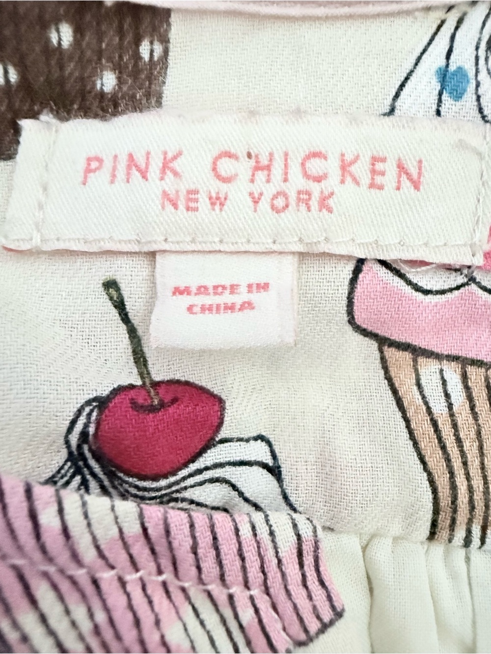 Pink Chicken Girls 5Y Cupcake Dessert Print Long Sleeve Dress Cream Pink - Picture 8 of 9